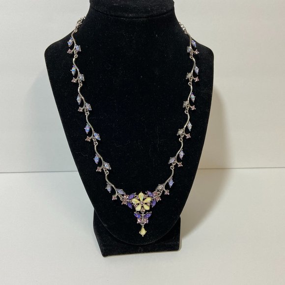 Iridescent Crystal Floral Statement Necklace - Picture 2 of 14